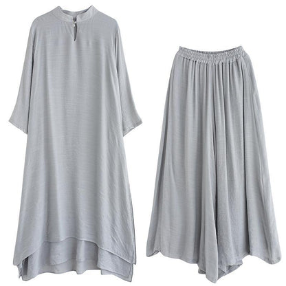 Slim Suit Large Medium Length Dress Wide Leg Pants White Two Piece Suit