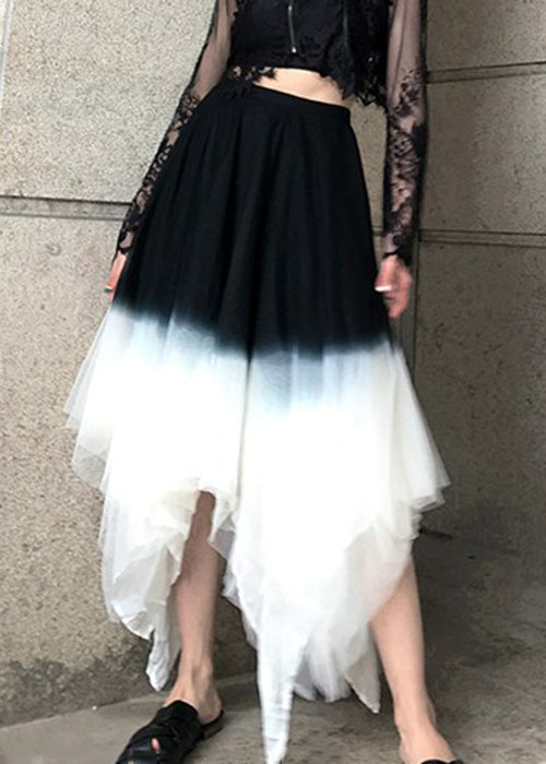 Pink Gradient Color Asymmetrical High Waist Tulle Skirt Summer