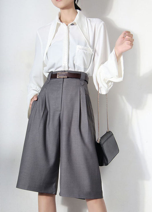 Natural Grey Tunic Pockets Wide Leg Pants Spring