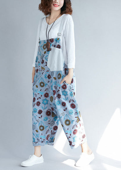 Light Grey Pockets Patchwork Denim Jumpsuits Spring