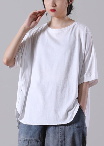 Fitted White Half Sleeve Cotton Summer Tops