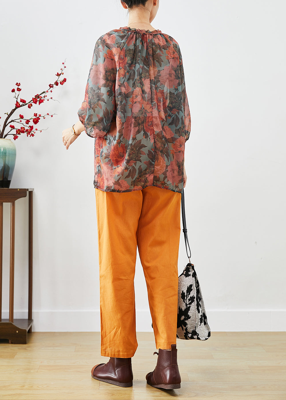 Oversized Lace Up Print Linen Two Piece Set