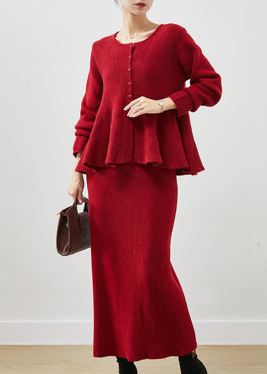 Red Exra Large Hem Silm Fit Knit Two Piece Set Outfits Spring