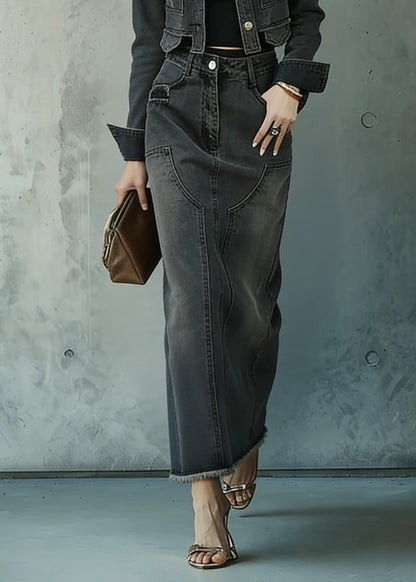 Fine Peter Pan Collar Coat and Skirts Denim Two Piece Set Spring