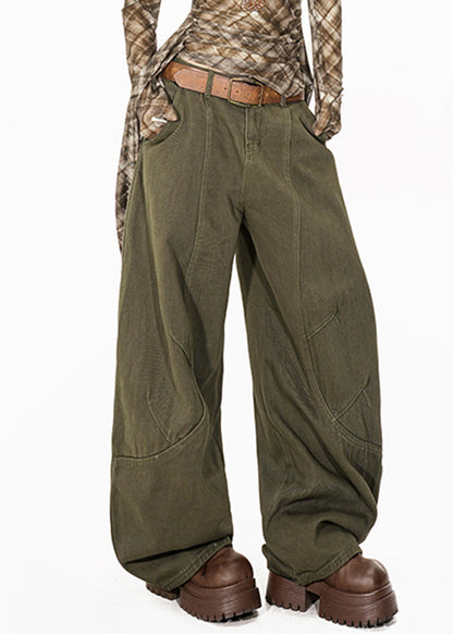 Green High Waist Pockets Straight Jeans