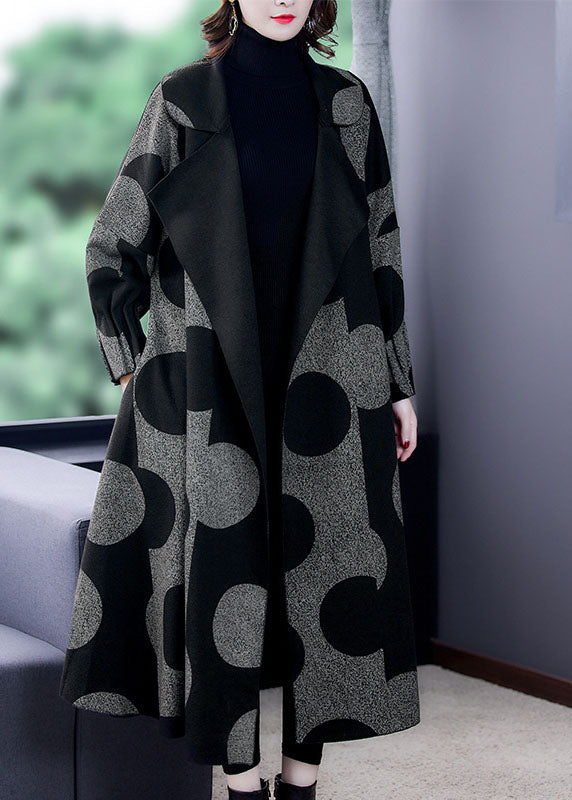 Boutique Black Patchwork Dot Print Loose Fall Long Sleeve Coat