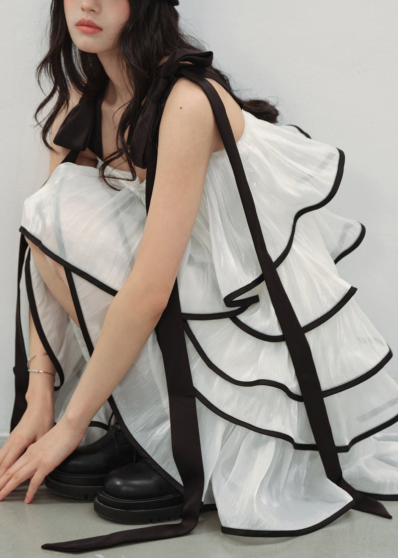 White Layered Ruffles Chiffon Mini Dress Summer