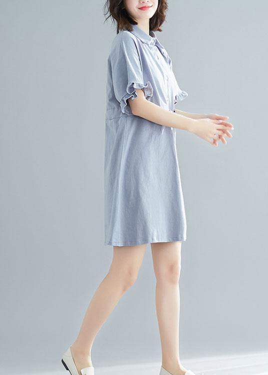Light Blue Peter Pan Collar Ruffled Mini Summer Cotton Dress