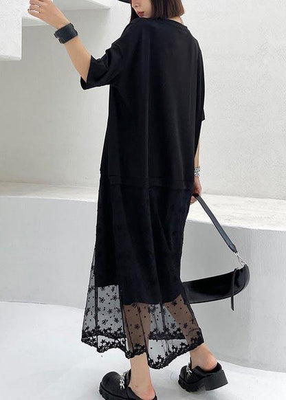 Comfy Black Print Patchwork Lace Maxi Dresses Summer