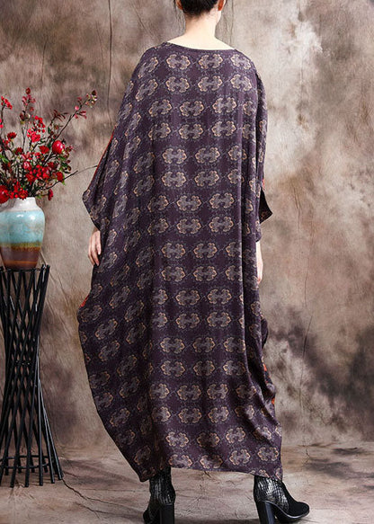 Classy Blue Patchwork Bat Wing Sleeve Silk Dress Spring