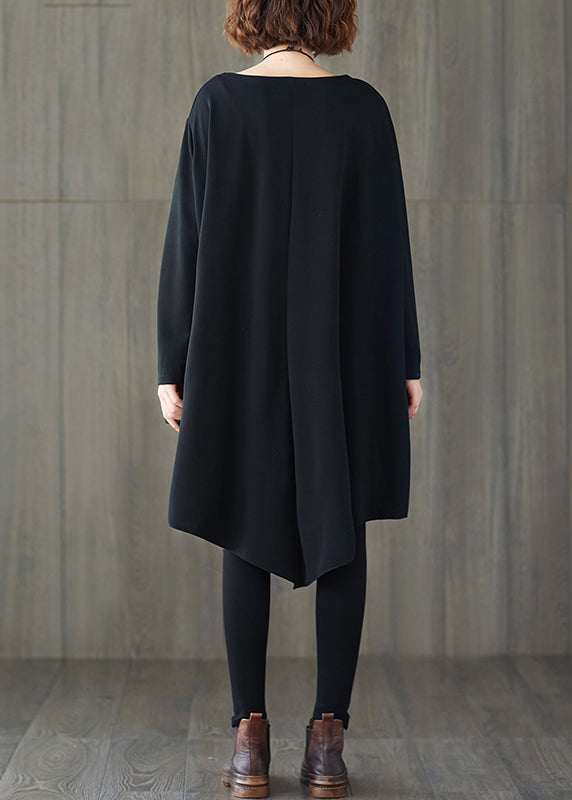 Black Asymmetrical Patchwork Cotton T Shirts Top Fall