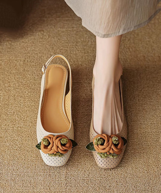 Beige Chunky Sheepskin Classy Splicing Sandals Hollow Out