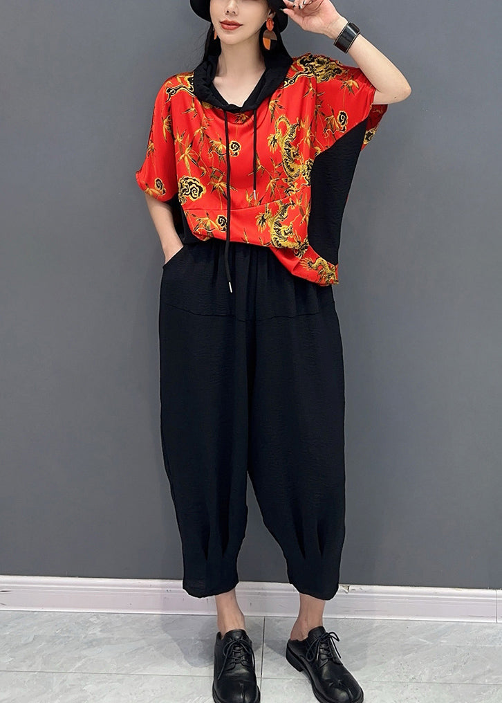 Orange Hooded Cotton Two Piece Set Clothing Summer