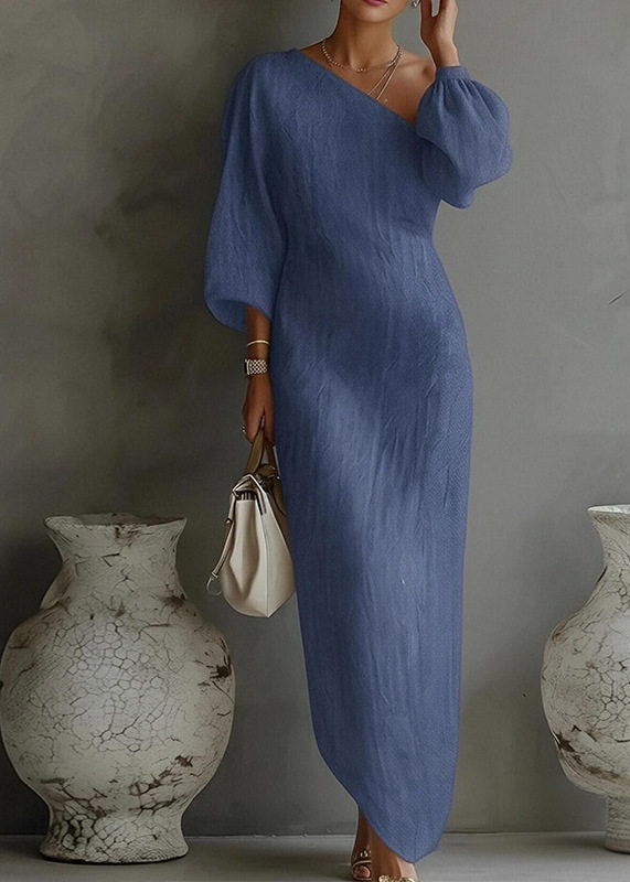 White Asymmetrical One Shoulder Maxi Dresses Fall