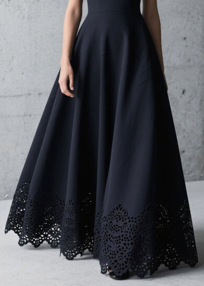 Fitted Black Hollow Out Exra Large Hem Chiffon Dress Summer