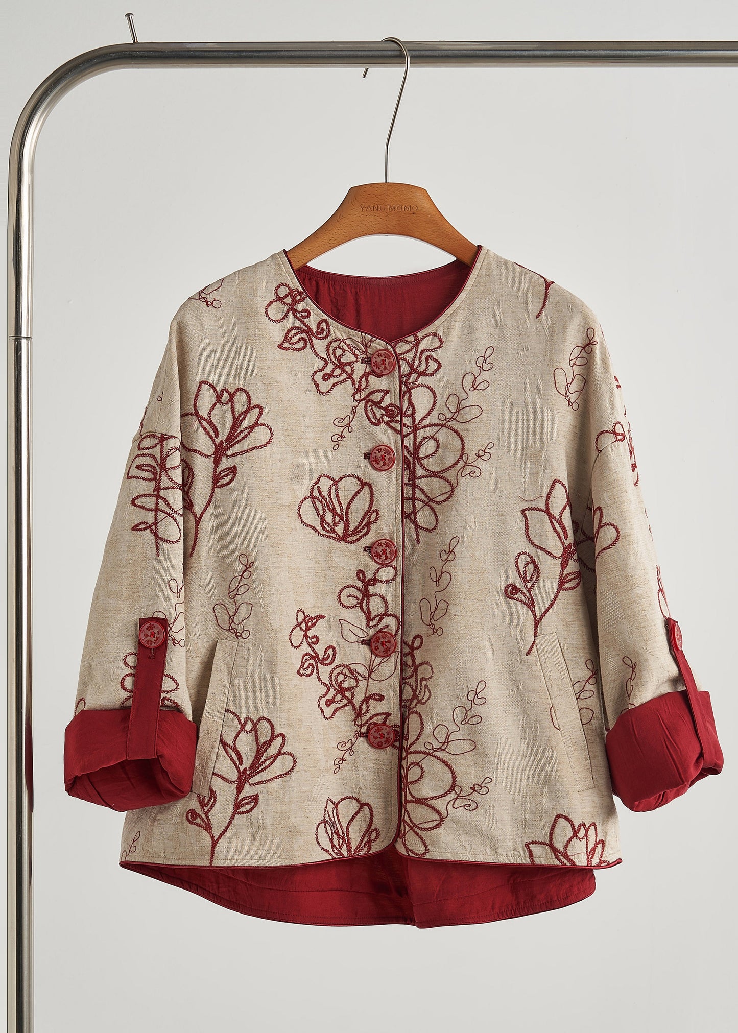 Khaki Embroidered Cotton Coat Fall