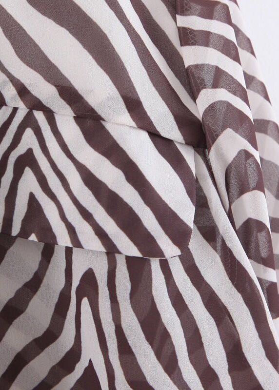 European and American Striped Printed Long Sleeved Lace Up Shirt