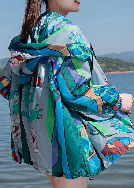Beach Print Zippered Hoodie Upf 50+ Coat Jacket Spring