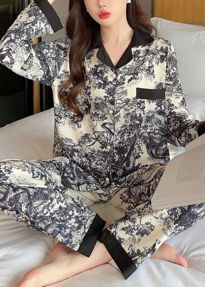 Handmade Photo Color Tie Dye Ice Silk Shirts and Pants Two Pieces Set Spring