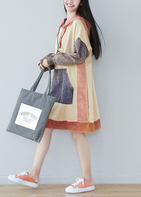 Beige Patchwork Sweatshirts Dresses Spring