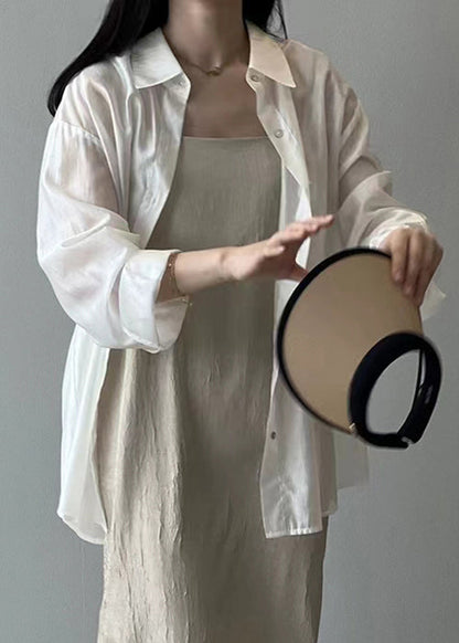 New White Lace Up Button Silk Shirt Long Sleeve Fall