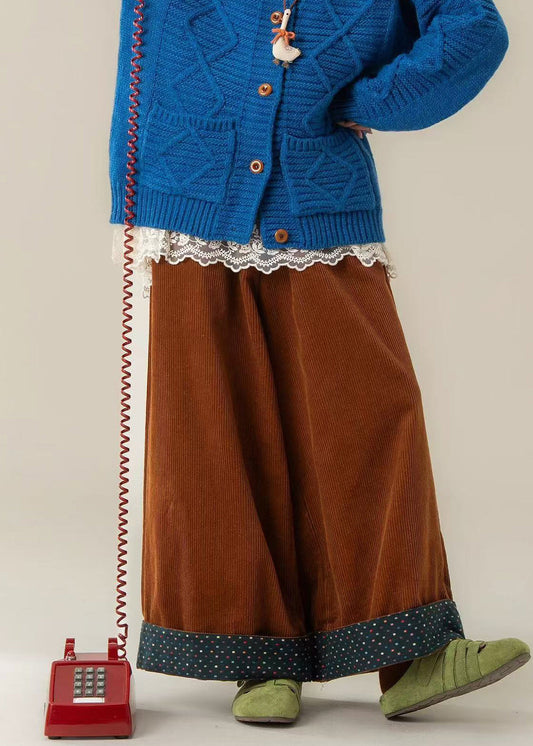 Brown Oversized Corduroy Wide Leg Pants Spring