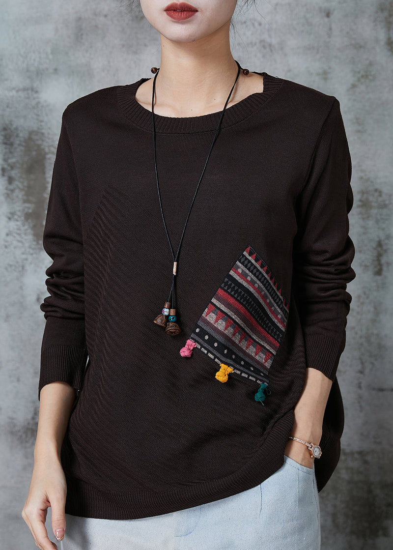 Chocolate Patchwork Knit Loose Sweaters O-neck Spring