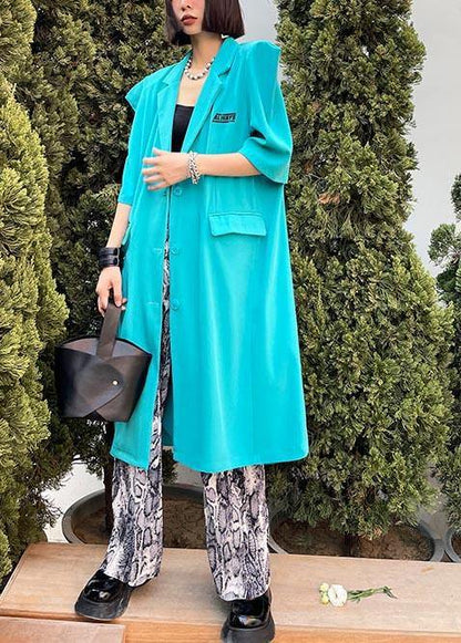 Blue Peter Pan Collar Button Pockets Long Shirt Top
