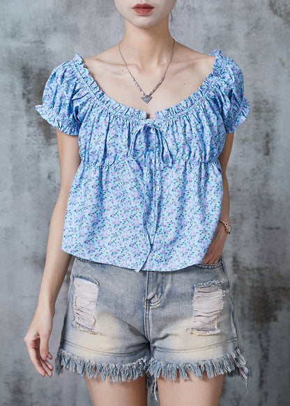 Blue Print Drawstring Cotton Beach Vest Summer