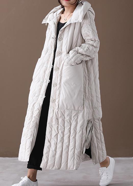 - Winter Overcoat Beige Hooded Large Pockets Coat