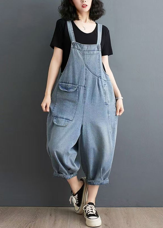 Fine Black Oversized Denim Overalls Jumpsuit Summer