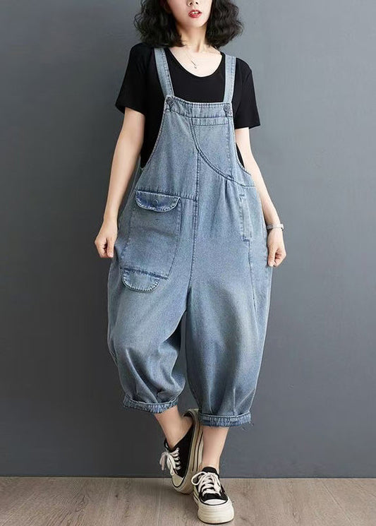Fine Black Oversized Denim Overalls Jumpsuit Summer