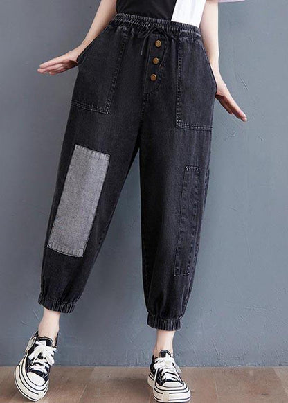 Comfy Black Patchwork Jeans Summer Cotton