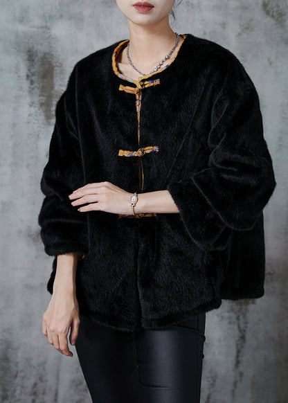Simple Black Oversized Faux Mink Hair Wear on Both Sides Coats Winter