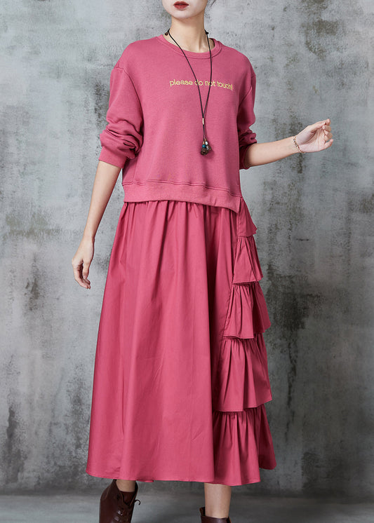 Pink Asymmetrical Patchwork Cotton Holiday Dress Spring