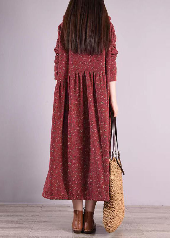 Brick Red Hooded Patchwork Warm Fleece Coats Winter
