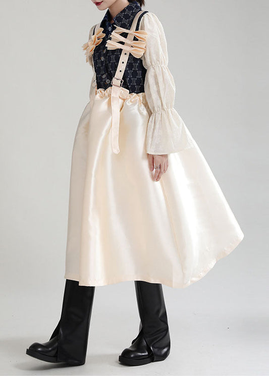 Champagne Patchwork Pockets Dresses Spring