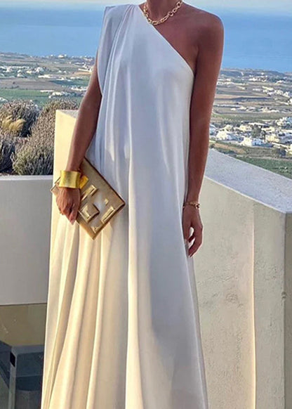 White One Shoulder Cotton Long Dress Summer
