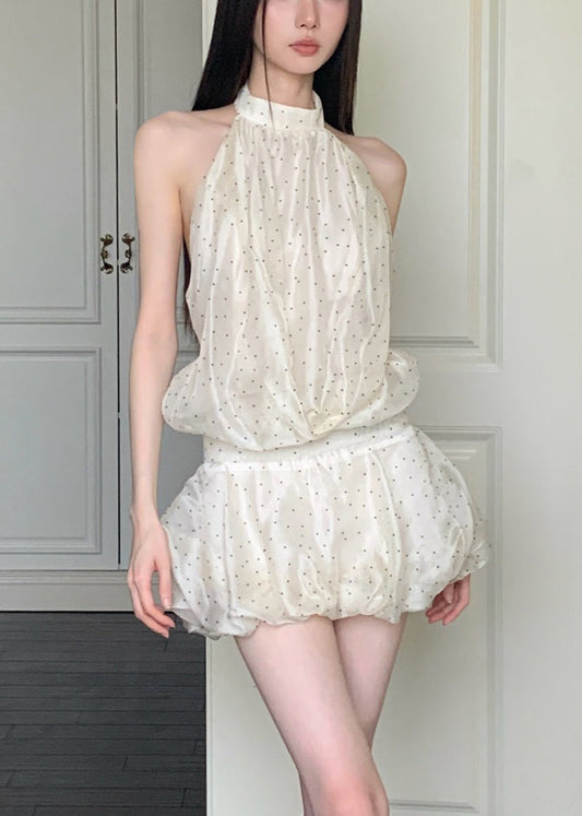 Apricot Turtleneck Dot Patchwork Tulle Mid Dresses Sleeveless