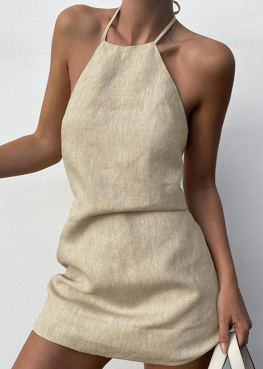 Slim Fit Linen Cold Shoulder Linen Mid Dress Sleeveless Summer