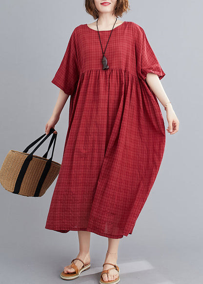 Mulberry O-neck Wrinkled Maxi Dress Summer
