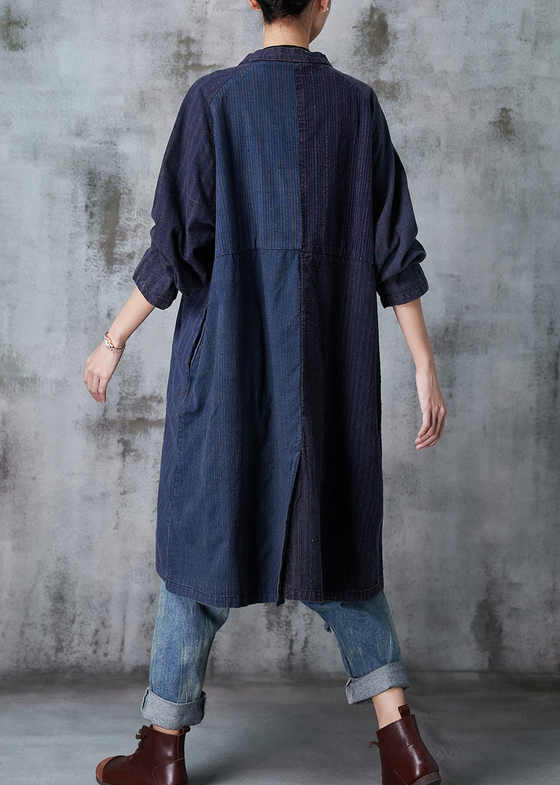 Boutique Navy Embroideried Patchwork Cotton Robe Dresses Spring