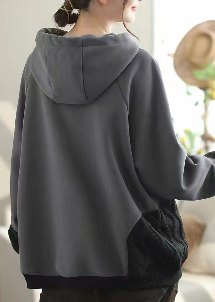 Coffee Pockets Patchwork Warm Fleece Pullover Spring