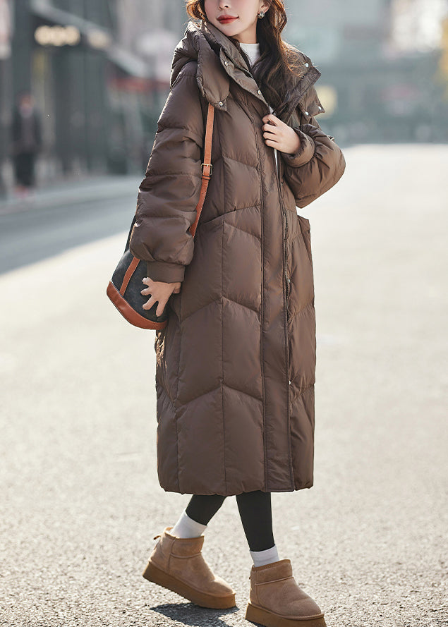 Brown Hooded Warm Duck Down Long Coats Winter