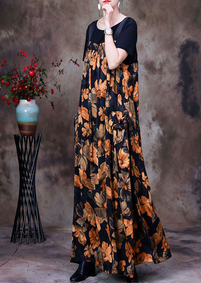 Yellow Wrinkled Print Silk Tanks and Strap Dress Two Piece Set Outfits Summer