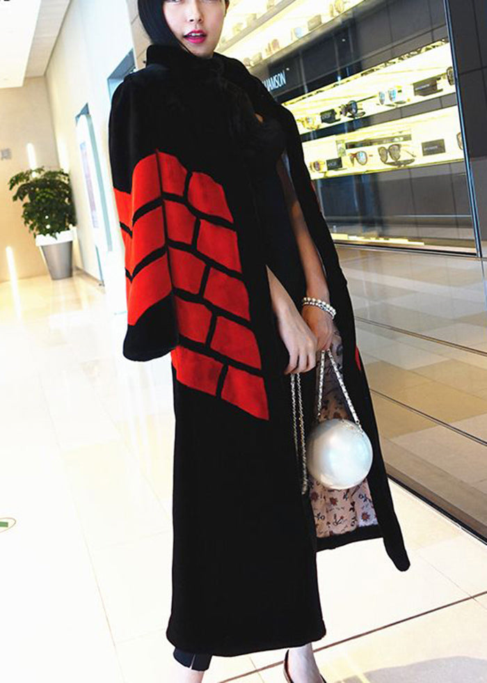 Diy Black Red Patchwork Fuzzy Fur Fluffy Jackets Winter