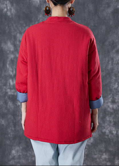 Red Warm Fine Cotton Filled Jacket Chinese Style in Winter