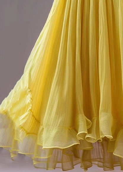 New Yellow High Waist Chiffon Skirts Summer