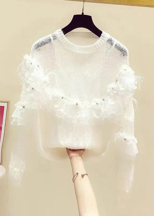 Novelty White Patchwork Nail Bead Knit Sweaters Fall