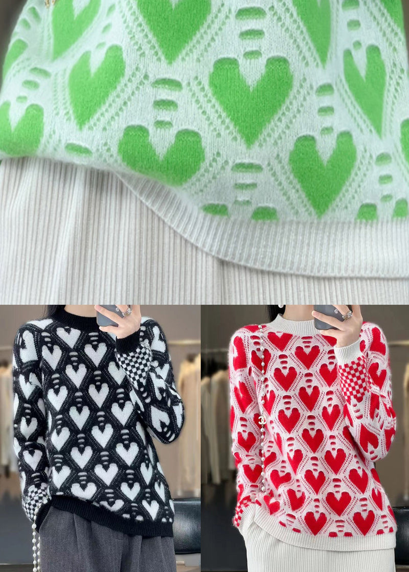 Green O Neck Patchwork Cashmere Knit Top Long Sleeve